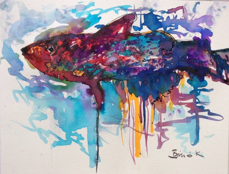 770x585 Saatchi Art Rainbow Fish . Painting By Konrad Biro - Rainbow Fish Painting