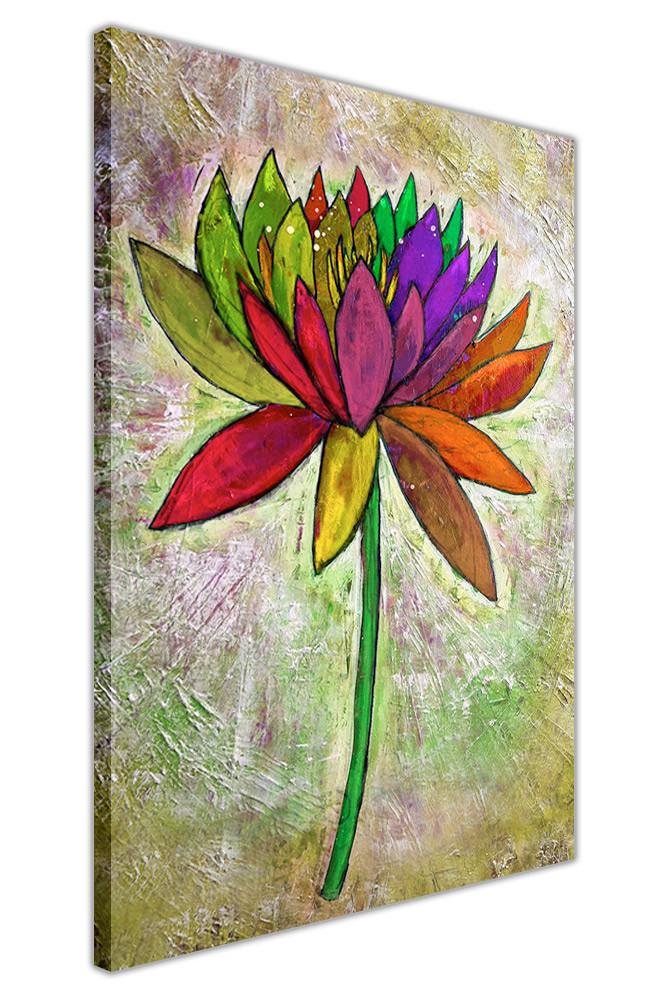 667x1000 Oil Painting Rainbow Colour Flower Re Printed On Framed Canvas - Rainbow Flower Painting