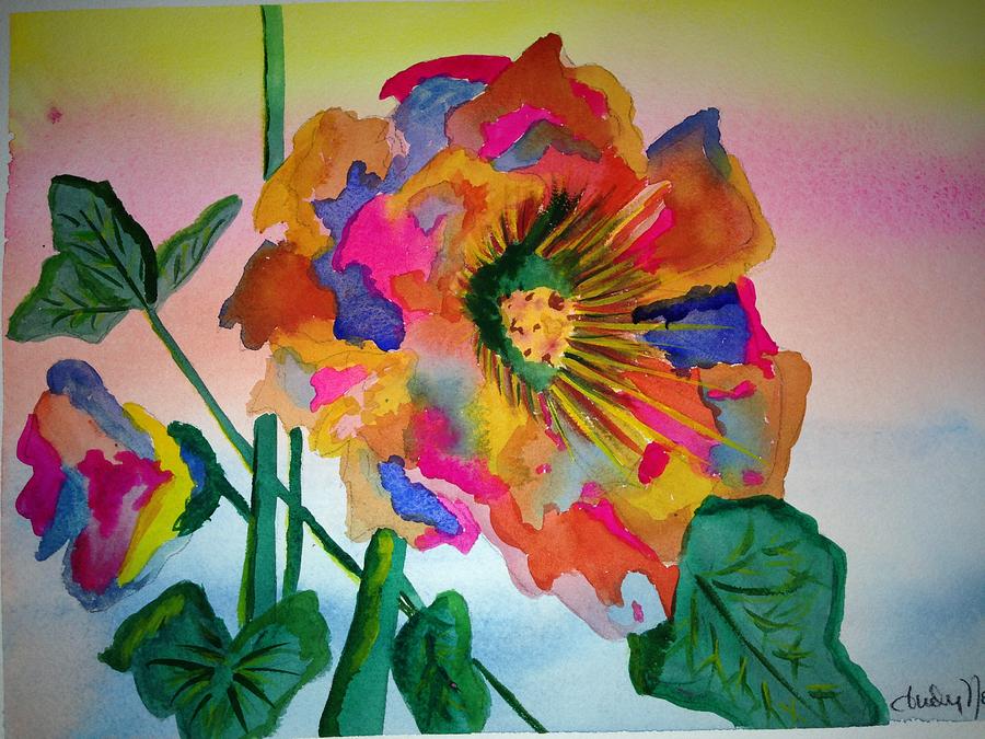 900x675 Rainbow Flower Painting By Judy Gerstner - Rainbow Flower Painting