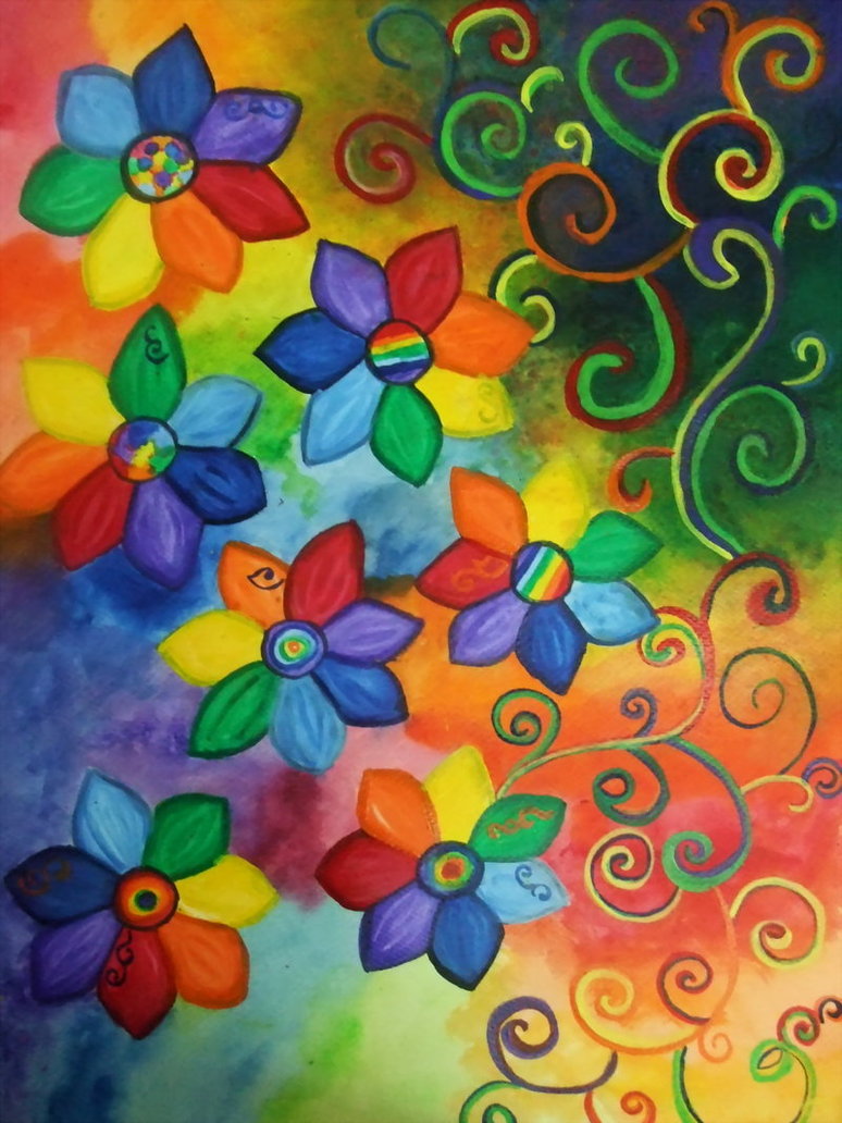 774x1032 Rainbow Flowers By Purplebrush - Rainbow Flower Painting