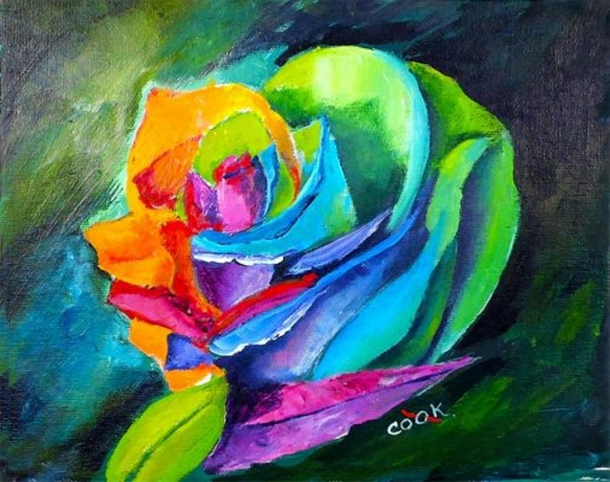 886x700 Rainbow Rose - Rainbow Flower Painting