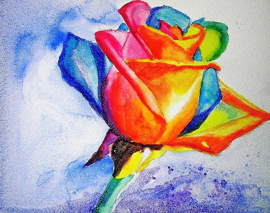 900x709 Rainbow Rose Painting By Carlin Blahnik Carlinartwatercolor - Rainbow Flower Painting