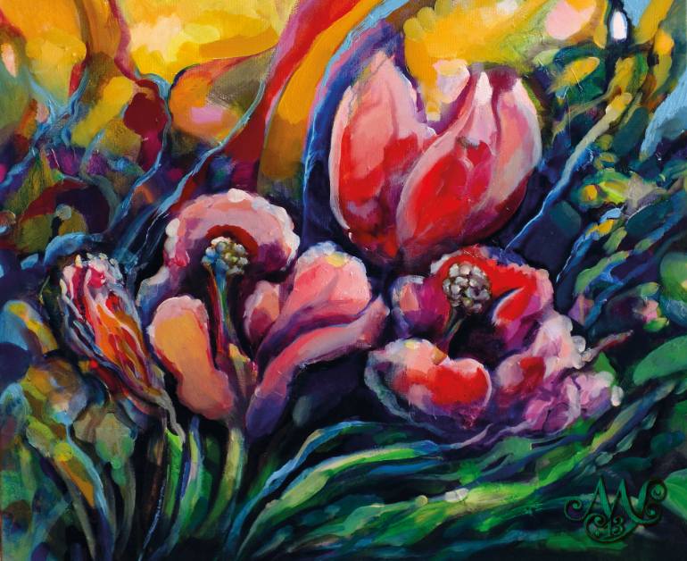 770x628 Saatchi Art Rainbow Flowers Painting By Mateusz Stryjecki - Rainbow Flower Painting