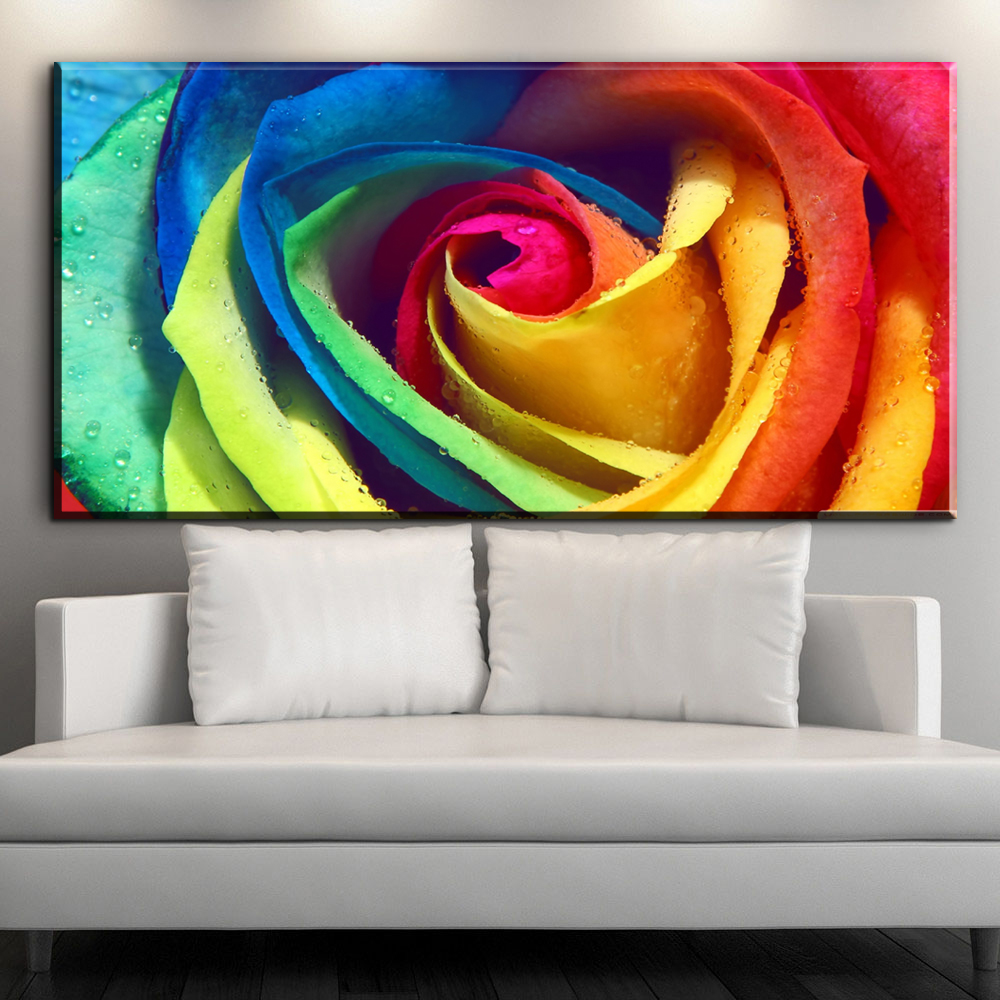 1000x1000 Xx201 Modern Decorative Flower Art Rainbow Rose Picture Painting - Rainbow Flower Painting