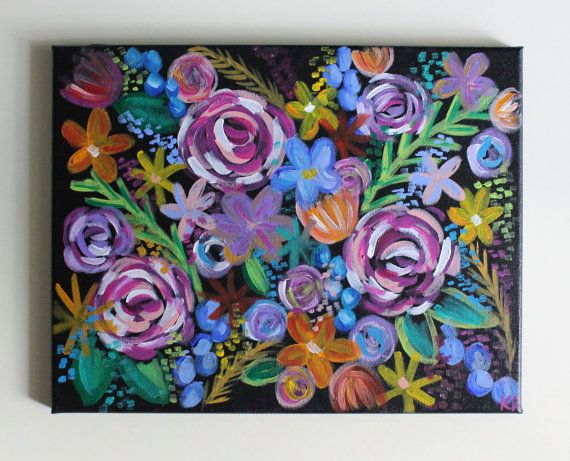 570x461 Flower Painting, Flower Art, Floral Art, Rainbow Flowers, Abstract - Rainbow Flower Painting