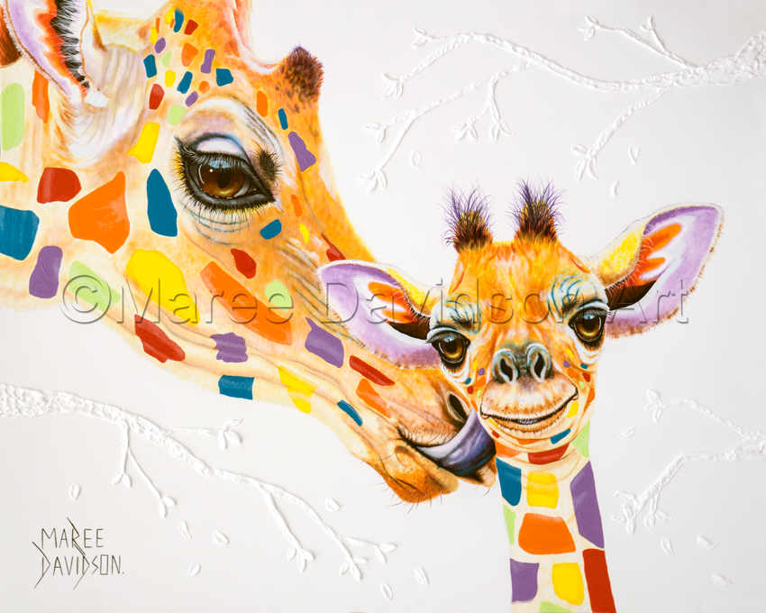 850x680 Original Prints - Rainbow Giraffe Painting