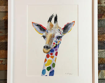 340x270 Rainbow Giraffe Print From Watercolor Painting - Rainbow Giraffe Painting