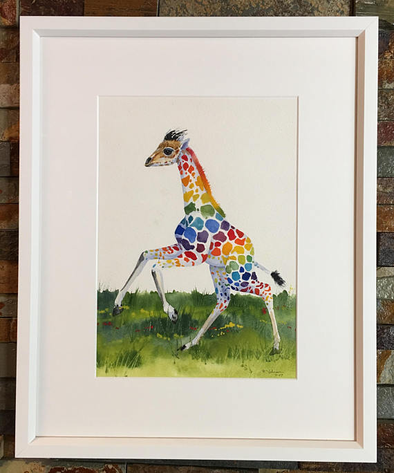 570x684 Rainbow Giraffe Running - Rainbow Giraffe Painting