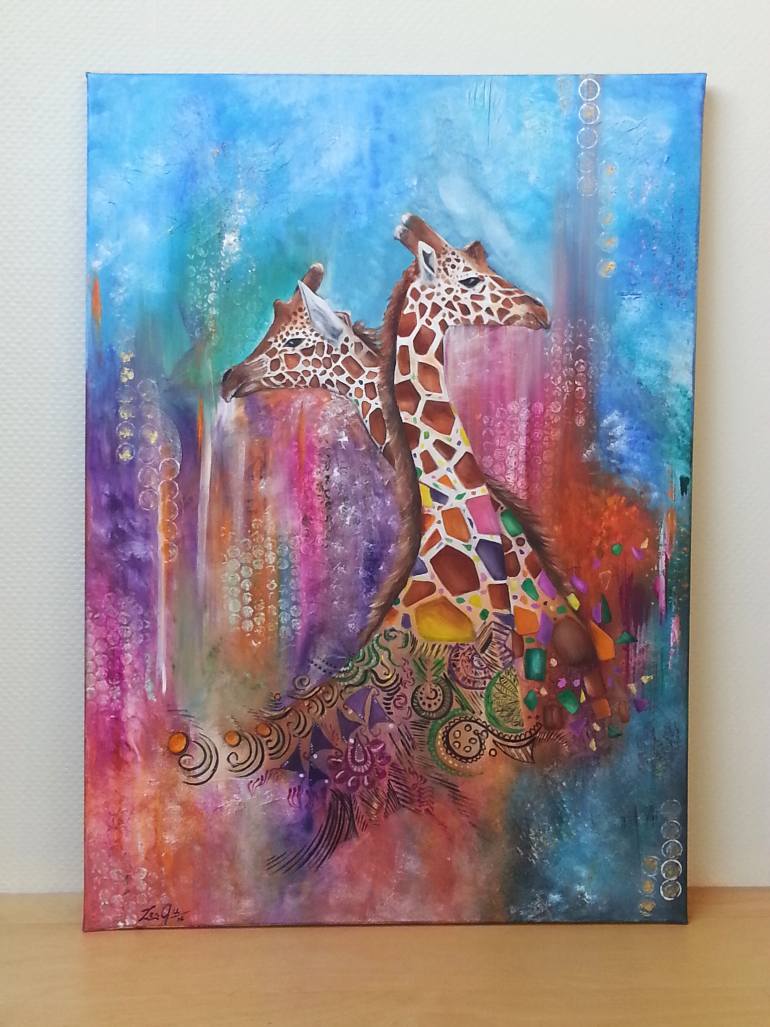 770x1027 Saatchi Art Abstract Rainbow Painting By Zenija Gusarova - Rainbow Giraffe Painting