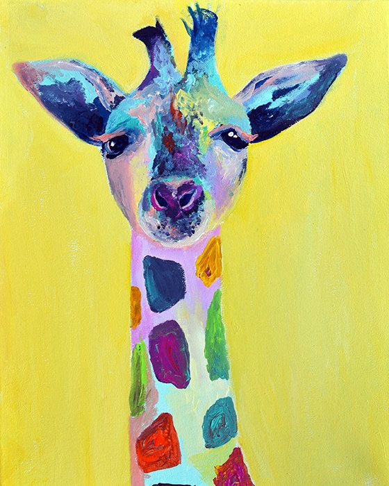 560x700 Steve The Baby Rainbow Giraffe 8.5 X 11 Art Print By Jennseeleyart - Rainbow Giraffe Painting