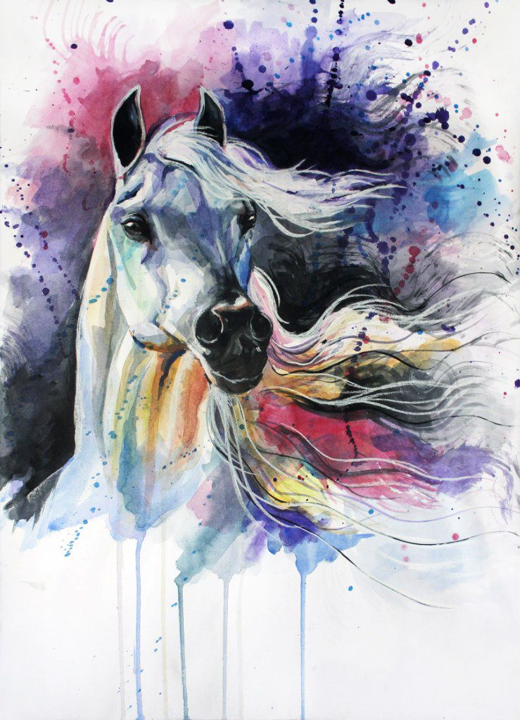739x1023 Pretty Horse Painting In Rainbow Colors. I Love The Long Flowing - Rainbow Horse Painting