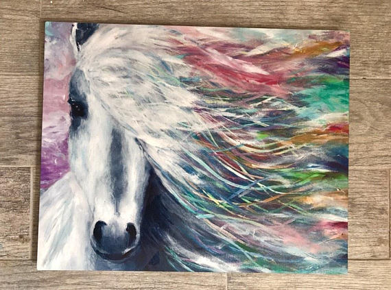 570x423 Rainbow Horse Metal Print Horse Art Horse Painting - Rainbow Horse Painting