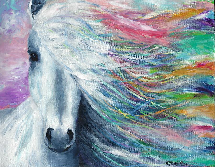 900x703 Rainbow Horse Painting By Nicole Carothers - Rainbow Horse Painting