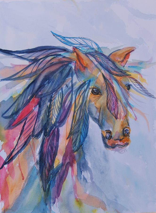 662x900 Rainbow Horse Spirit Painting By Ellen Levinson - Rainbow Horse Painting