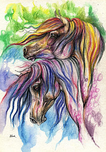 210x300 Rainbow Horses 28 10 2013 Painting By Angel Ciesniarska - Rainbow Horse Painting