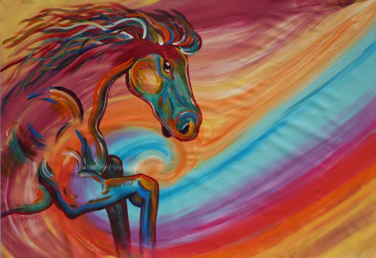 770x529 Saatchi Art Rainbow Horse 110x160 Cm Large Expressionist Painting - Rainbow Horse Painting
