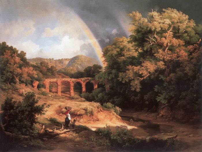 700x529 Italian Landscape With Viaduct And Rainbow, 1838 - Rainbow Landscape Painting