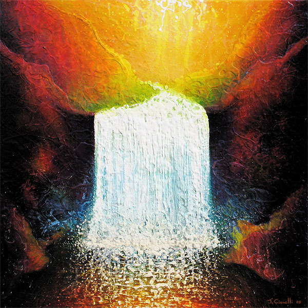 600x600 Rainbow Falls Contemporary Landscape Painting - Rainbow Landscape Painting