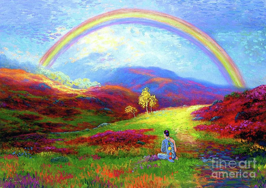 900x637 Buddha Chakra Rainbow Meditation Painting By Jane Small - Rainbow Landscape Painting