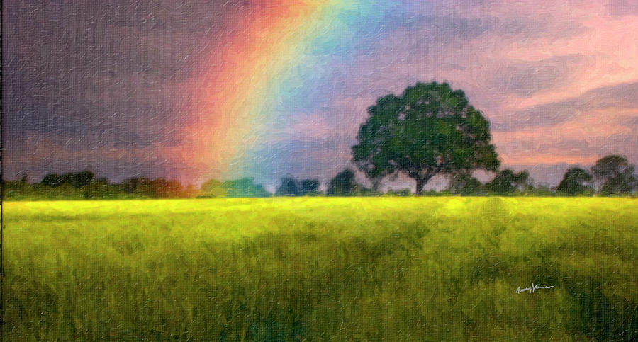 900x483 Rainbow Over Field Painting By Anthony Caruso - Rainbow Landscape Painting
