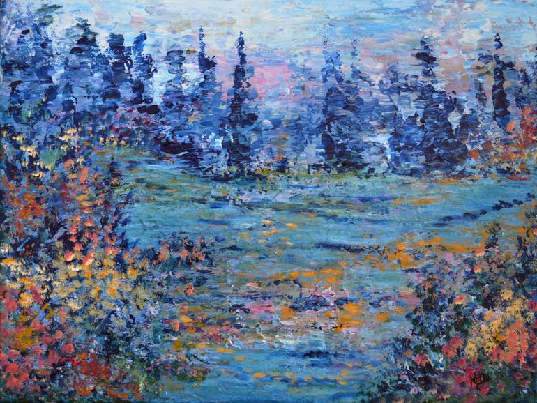 770x578 Saatchi Art Rainbow Lake, Abstract Landscape Painting By Kathy - Rainbow Landscape Painting