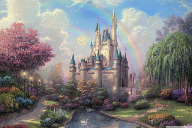 640x427 Cinderellas Castle Rainbow Landscape Painting Ys23 Living Room - Rainbow Landscape Painting