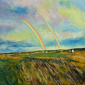 300x300 Double Rainbow Paintings Fine Art America - Rainbow Landscape Painting
