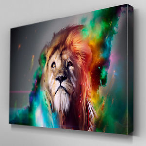 300x300 A177 Epic Majestic Rainbow Lion Canvas Art Ready To Hang Picture - Rainbow Lion Painting