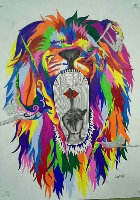 480x683 Abstract Figure Drawing - Rainbow Lion Painting