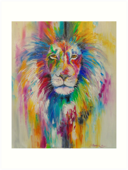 413x549 Rainbow Lion Art Prints By Olyha Redbubble - Rainbow Lion Painting