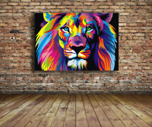 300x251 Banksy Rainbow Lion Street Art Graffiti 36 X 24 Canvas Print - Rainbow Lion Painting