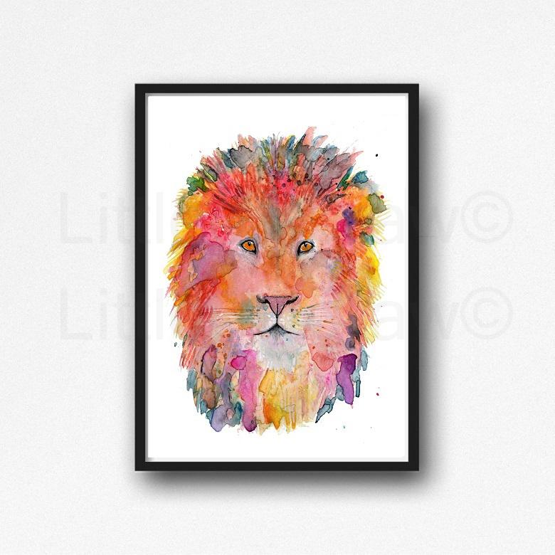 780x780 Buy Rainbow Lion Portrait Watercolor Painting Print Watercolour - Rainbow Lion Painting