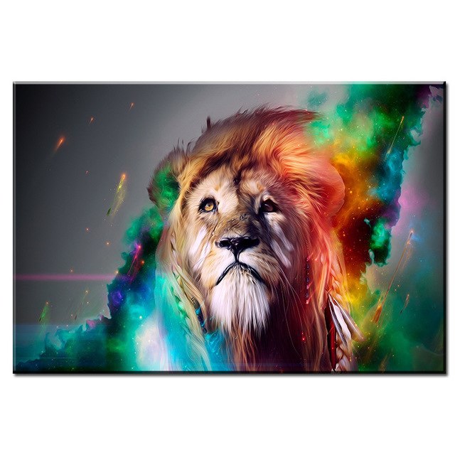 640x640 Dp Artisan Rainbow Lion Wall Painting Print On Canvas For Home - Rainbow Lion Painting