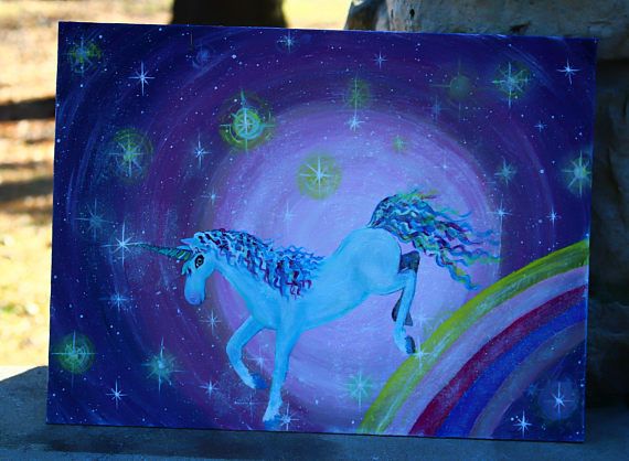 570x418 Unicorn Rainbow Magic Original Painting Girls Room - Rainbow Magic Painting