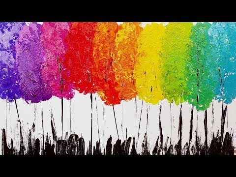 480x360 Easy Rainbow Trees Palette Knife Abstract Acrylic Painting - Rainbow Painting