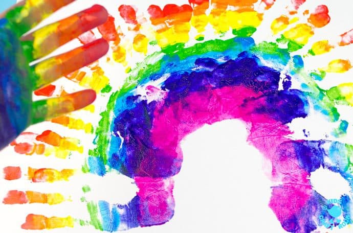 690x456 Gorgeous Handprint Rainbow Painting - Rainbow Painting