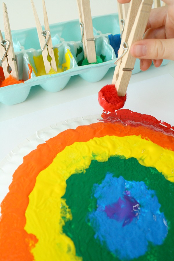 600x900 Pom Pom Painted Rainbow Craft For Kids - Rainbow Painting For Kids