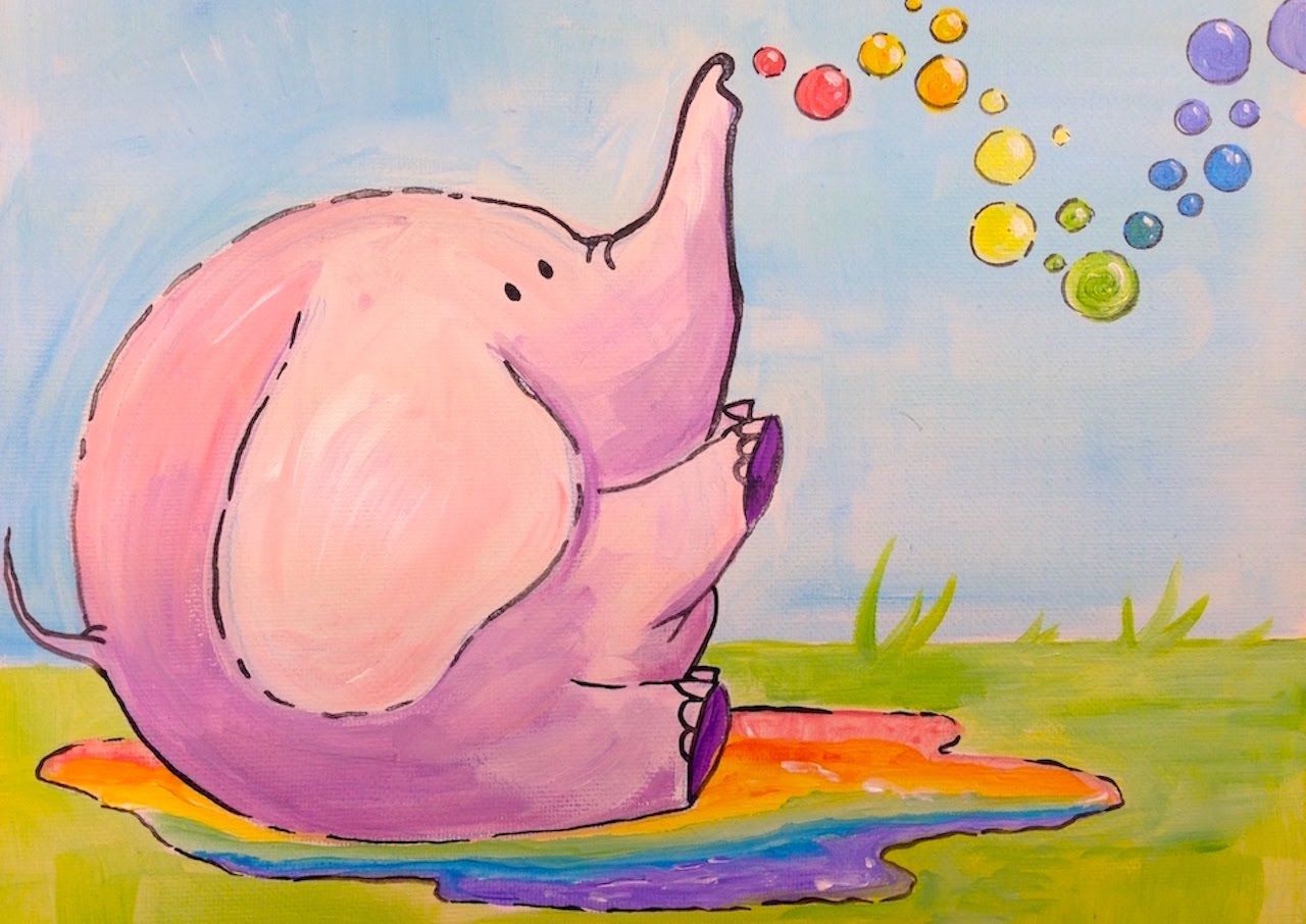 1280x906 Beginner Painting Lesson Kawaii Elephant With Rainbow Bubbles - Rainbow Painting For Kids