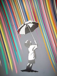 225x300 Canvas Banksy Street Art Rainbow Rain Painting 80cm X 50cm Ebay - Rainbow Rain Painting