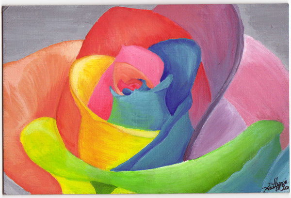 600x409 Painted Rainbow Rose By 1bobtastic1 - Rainbow Rose Painting