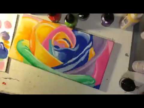 480x360 Rainbow Rose Acrylic Painting On Canvas. - Rainbow Rose Painting