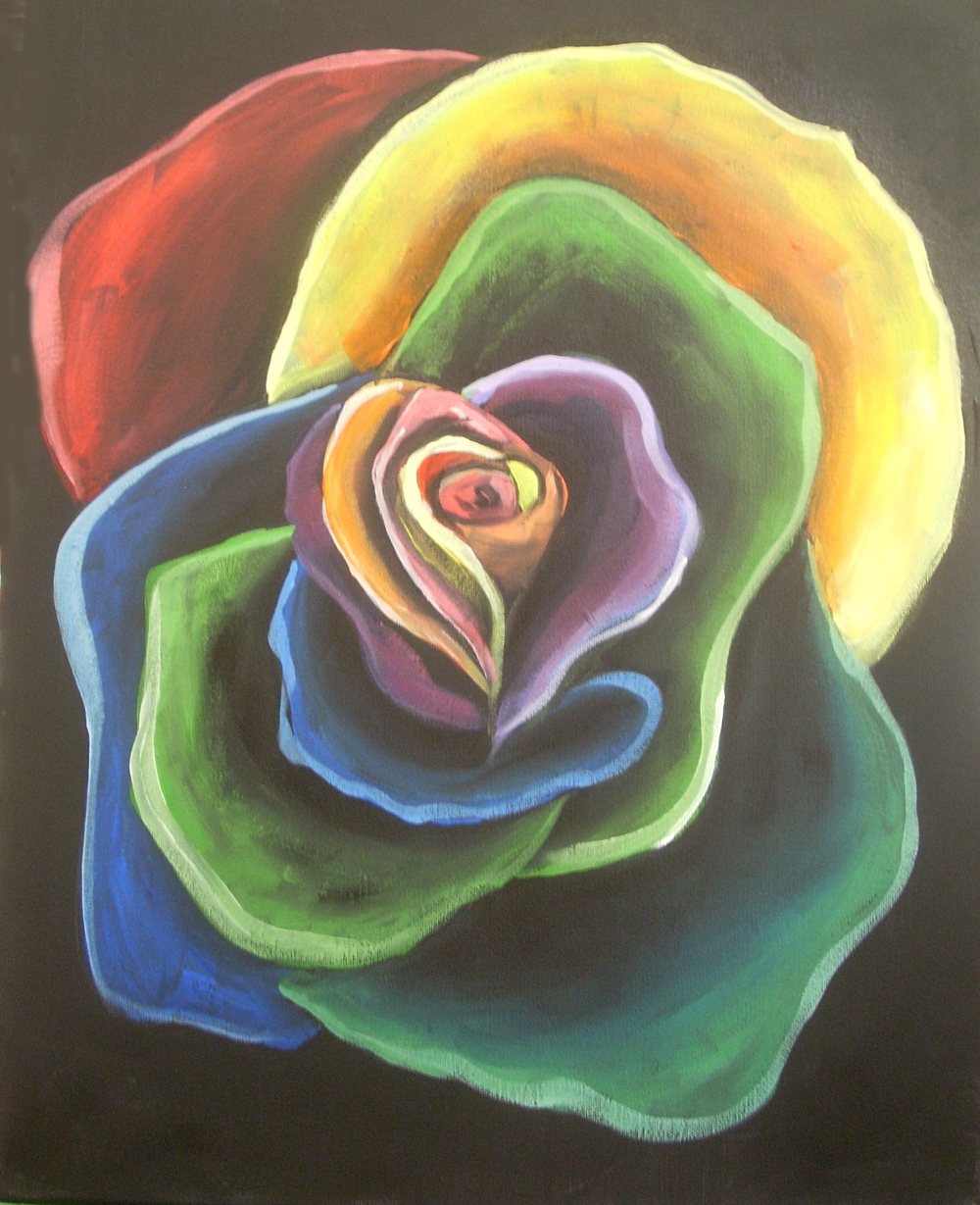 1000x1229 Rainbow Rose The Center Of Music And Art - Rainbow Rose Painting