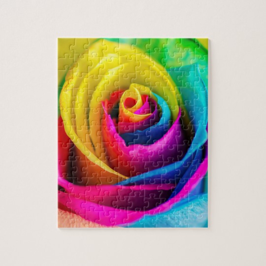 540x540 Rainbow Rose Jigsaw Puzzle - Rainbow Rose Painting