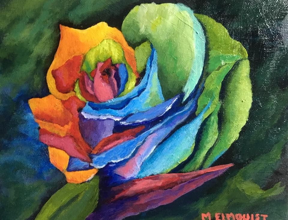 960x734 Rainbow Rose By Missi Elmquist - Rainbow Rose Painting