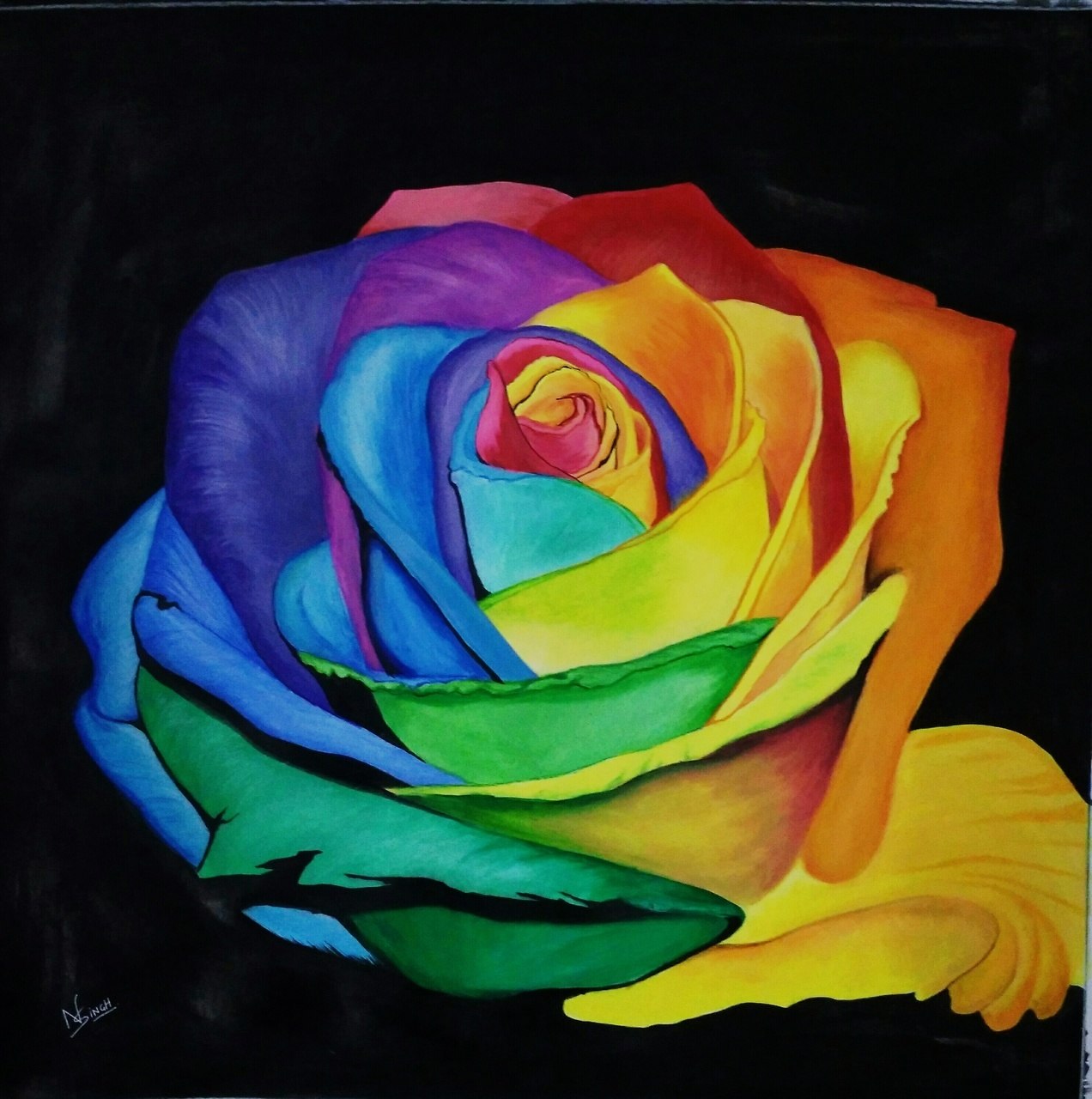 1272x1280 Buy Beautiful Rose Handmade Painting By Nagendra Singh. Code - Rainbow Rose Painting