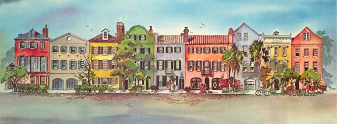 680x251 Rainbow Row By Charleston South Carolina Art - Rainbow Row Painting
