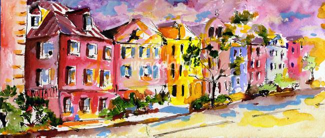 650x276 Rainbow Row Charleston South Carolina Watercolor By Ginette Callaway - Rainbow Row Painting