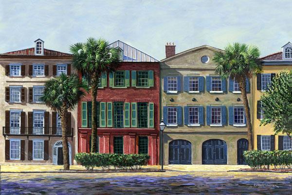 600x400 Rainbow Row I Charleston Artist Gordon Wheeler - Rainbow Row Painting