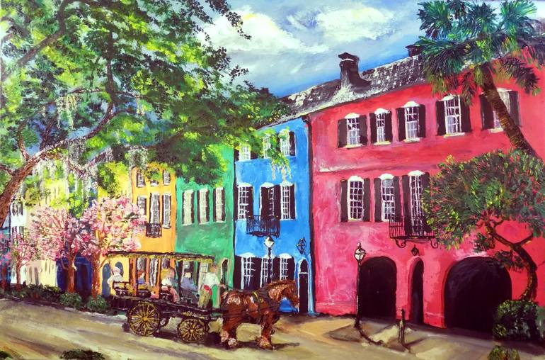 770x508 Saatchi Art Rainbow Row Ride Painting By Oksana Pererva - Rainbow Row Painting