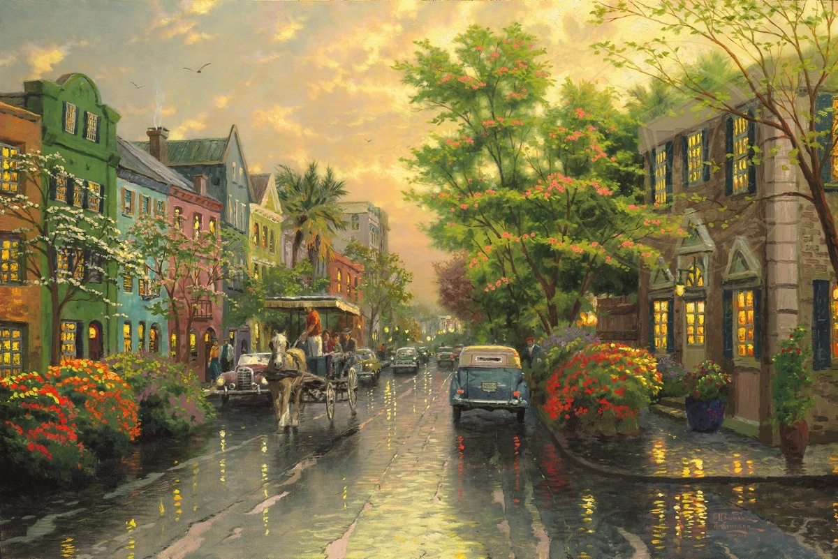 1200x801 Charleston, Sunset On Rainbow Row Limited Edition Art - Rainbow Row Painting